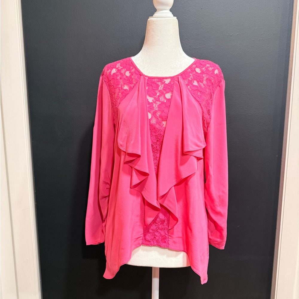 BCBG MaxAzria Lilliana Silk & Lace Women's Blouse in Begonia - size medium